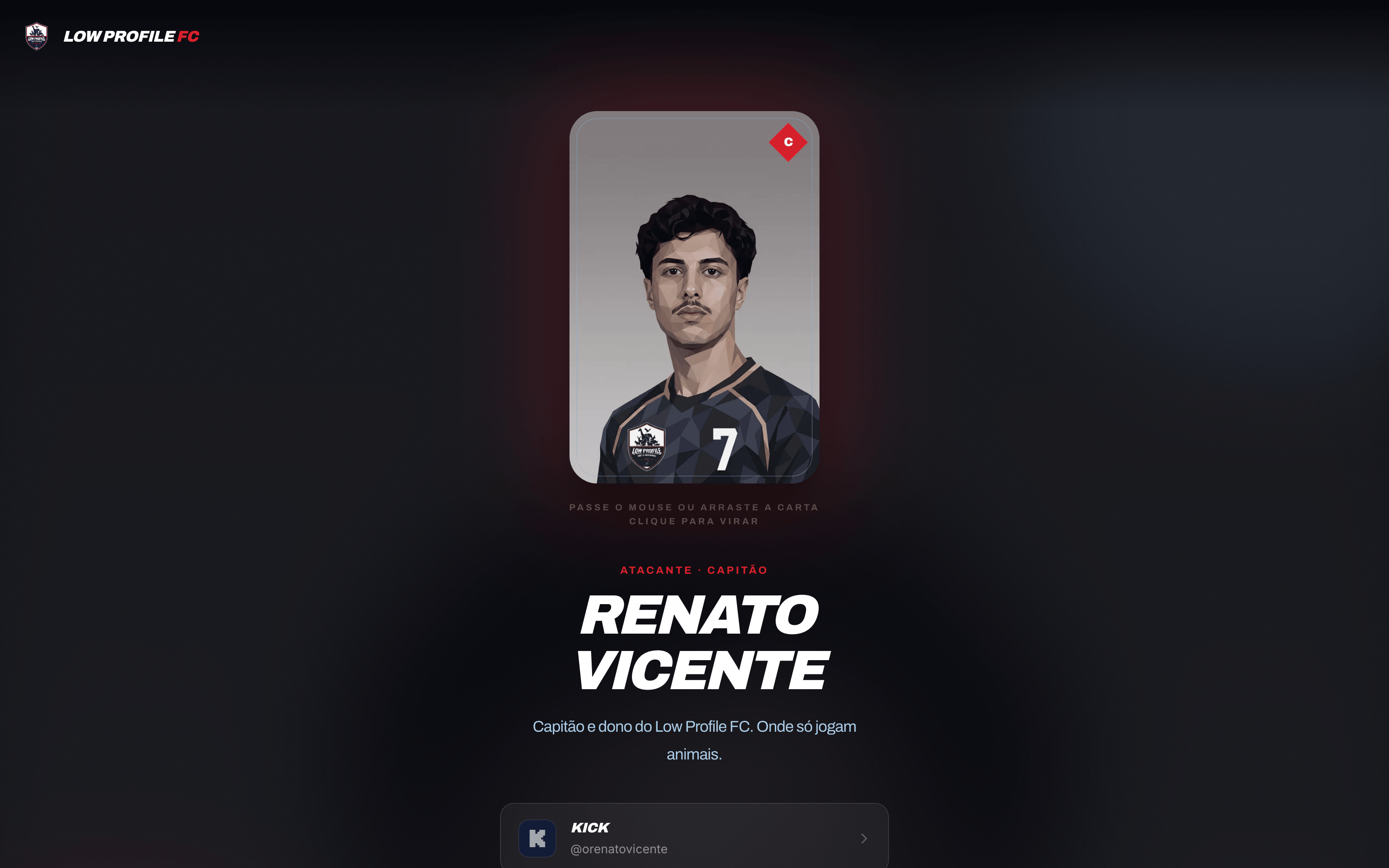 Carta foil do capitão Renato Vicente, com o link da Kick abaixo