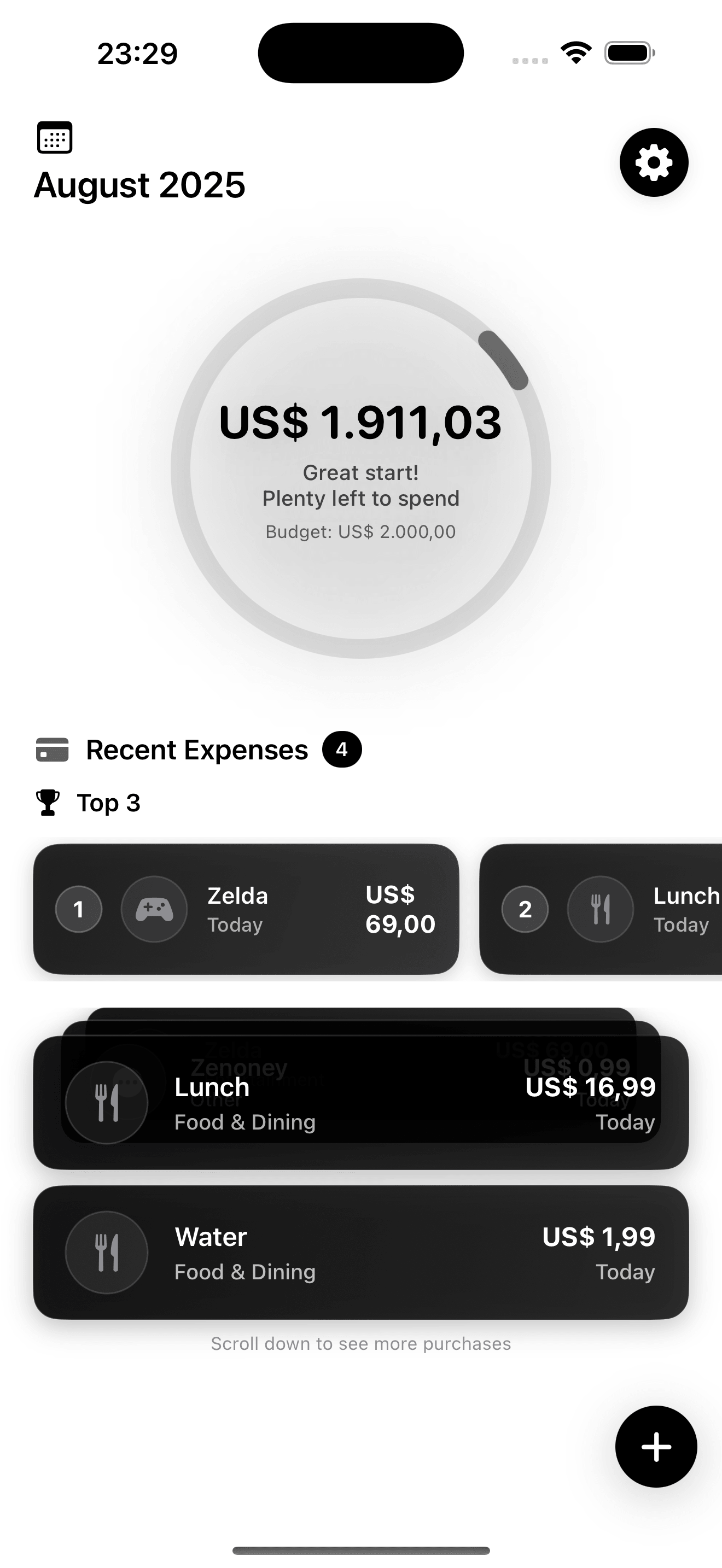 Zenoney dashboard: the monthly budget ring