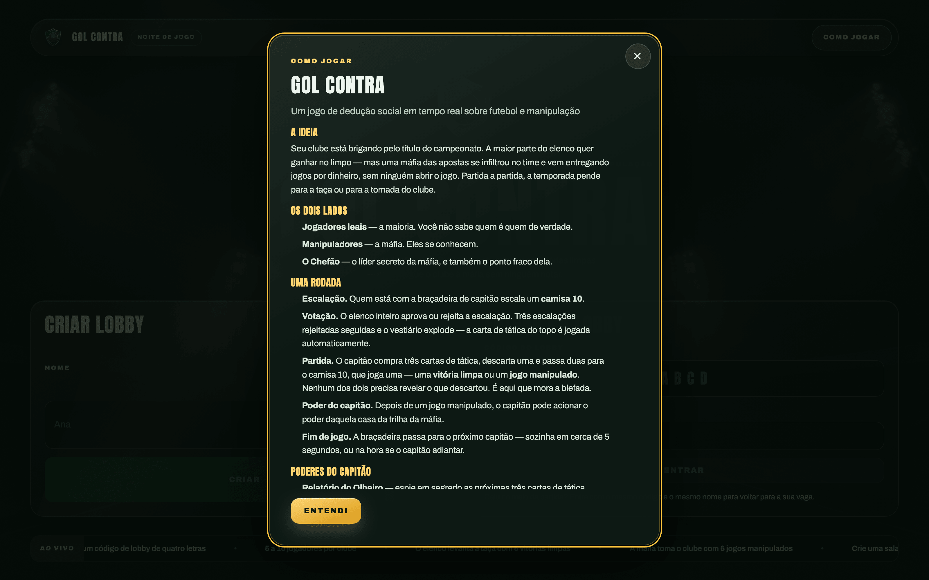 Gol Contra landing: create or join a lobby