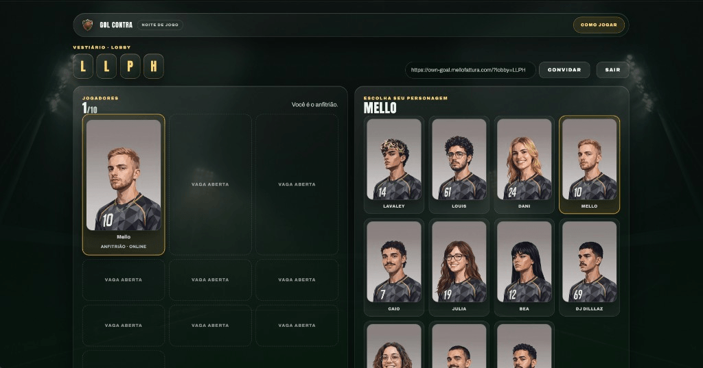Vestiário lobby with character select